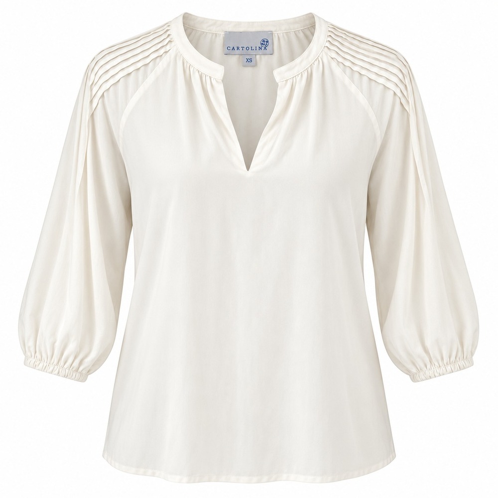 CARTOLINA Womens Sz XS Ivory Relaxed Puntucked Pleated Balloon Sleeve Blouse Top